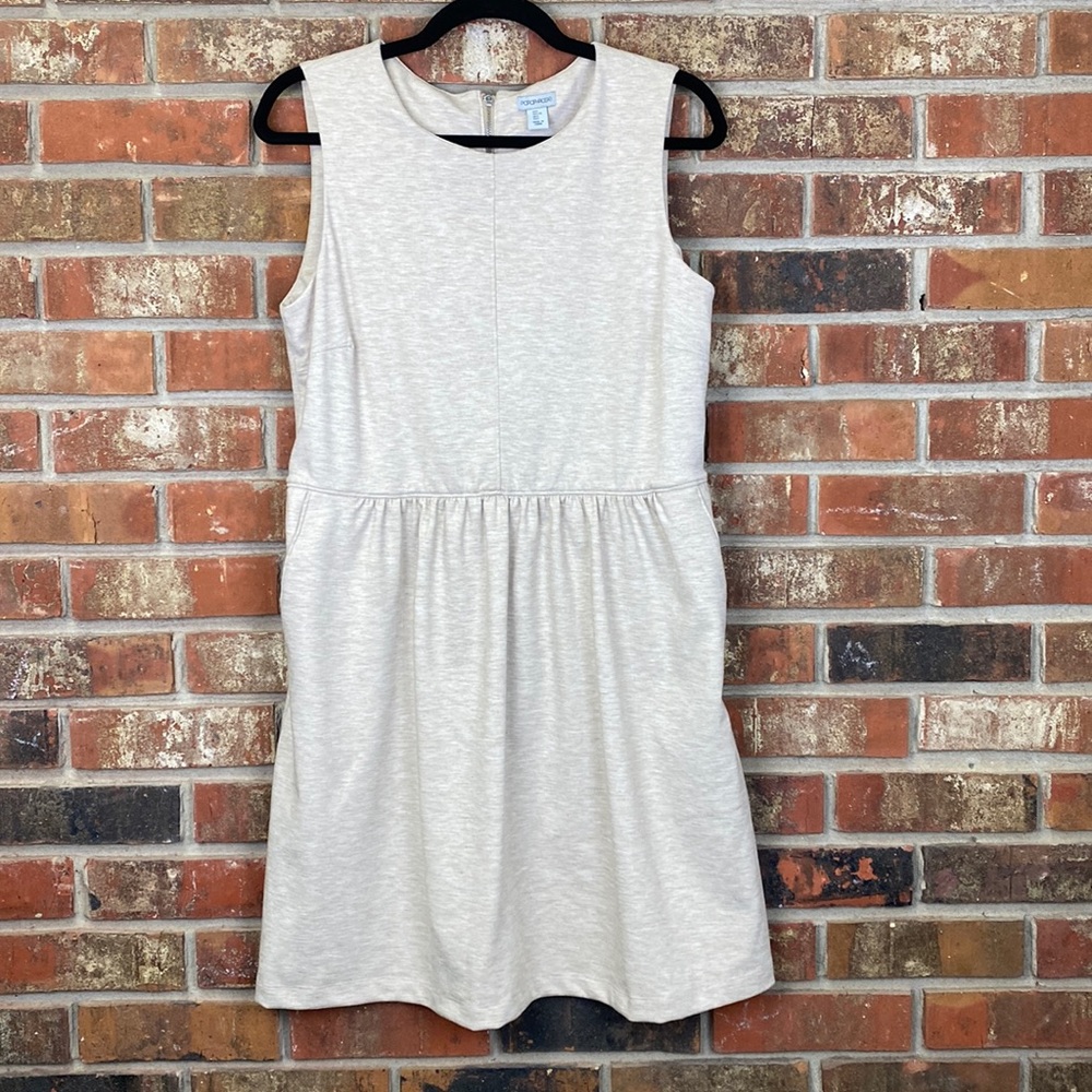 Paraphrase Oatmeal Sleeveless Sheath Dress Pockets Size Large